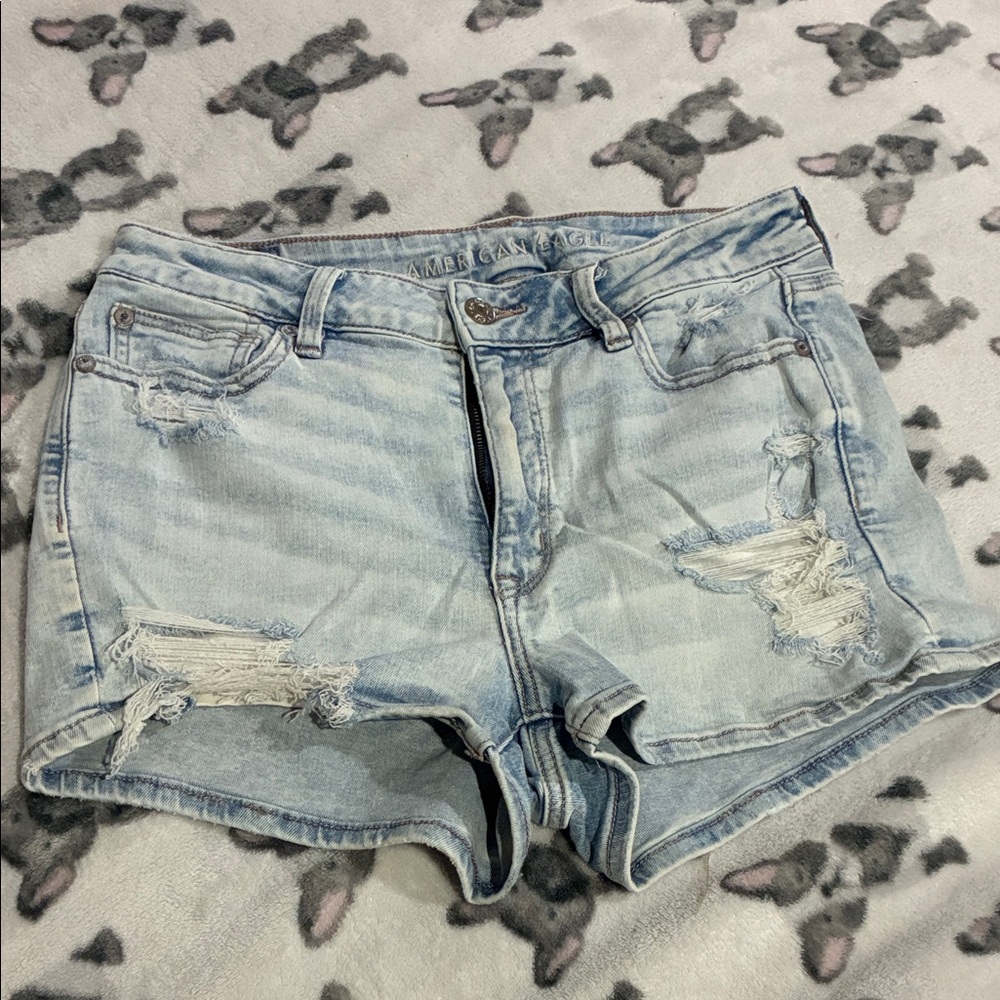 American Eagle Outfitters Light Blue Distressed Denim Jean Shorts